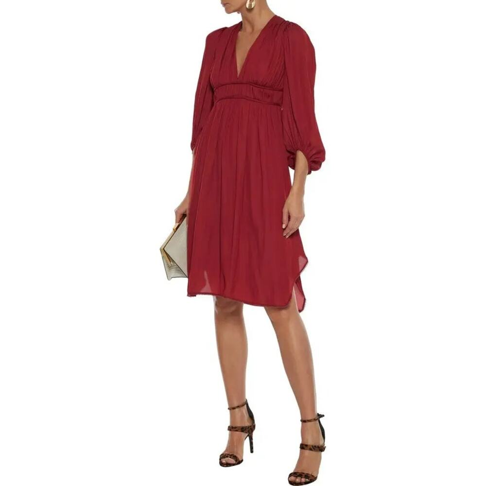 Halston Dress Womens 4 NWT Tie Back Gathered Crepe De Chine Currant Red‎